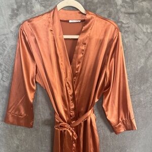 Ekouaer Women Long Satin Robe Bride Bridesmaid Wedding Sleepwear Orange Medium